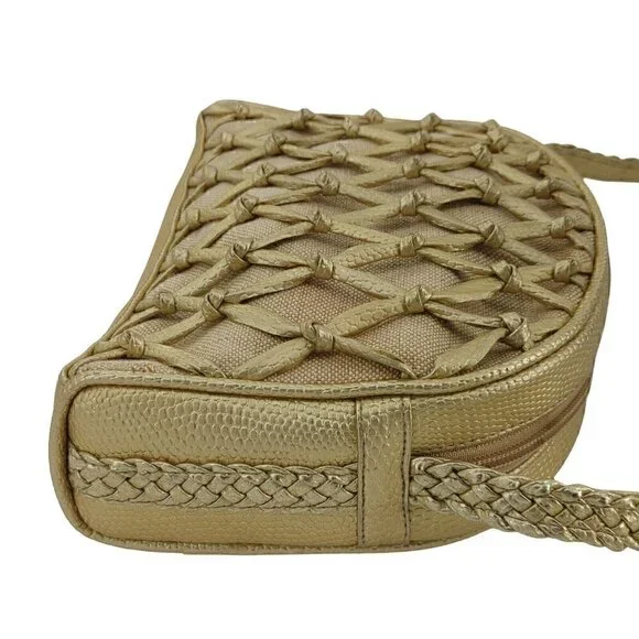 TIANNI Vintage Gold Metallic and Linen Cameral Bag Crossbody Y2K Good Condition - Picture 8 of 9